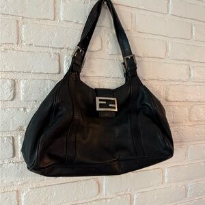 Fendi Black Shoulder Bag with Silver Buckle